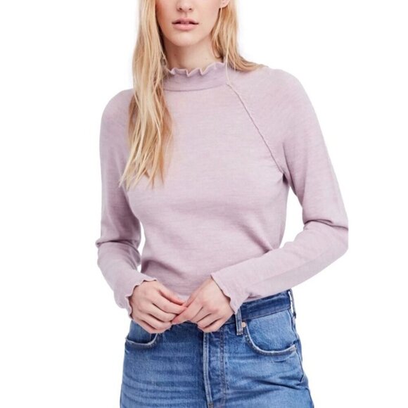 Free People Womens Ruffled Pullover Sweater in Lilac - Picture 1 of 11